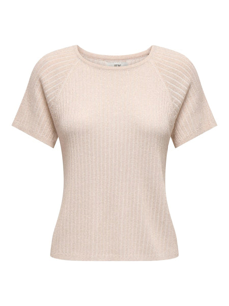 JDY Short Sleeve Ribbed Glitter Knit Top in Gold