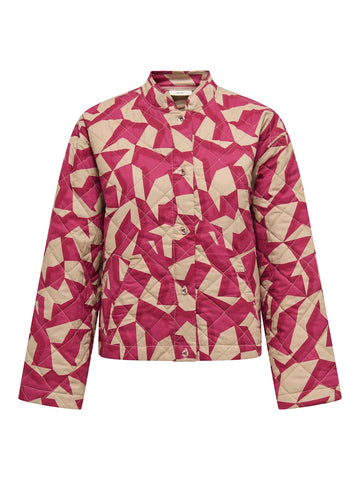 JDY Patterned Short Quilted Jacket in Pink