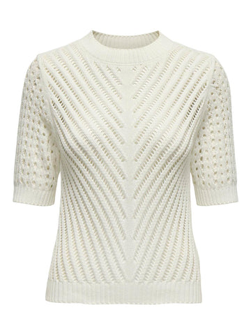 JDY Knitted Short Sleeve O-Neck Pullover in Cream