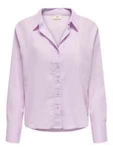 JDY Linen Blend V-Neck Shirt in Lilac