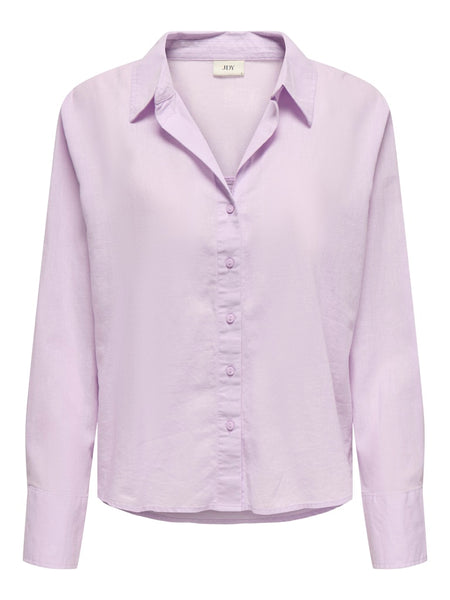 JDY Linen Blend V-Neck Shirt in Lilac