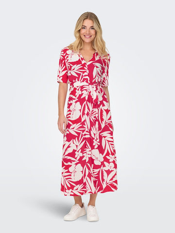JDY Floral Short Sleeve Shirt Dress in Pink