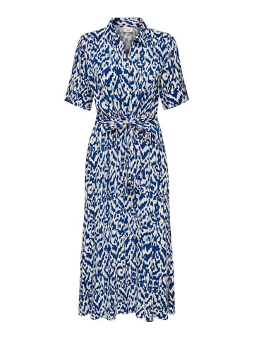 JDY Patterned Short Sleeve Shirt Dress in Blue