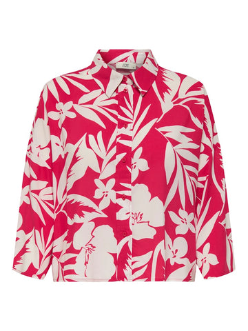JDY Floral 3/4 Sleeve Cropped Shirt in Pink
