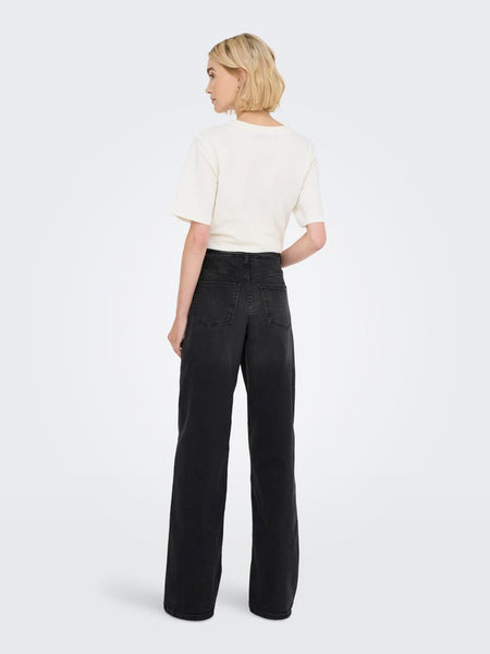 JDY High Waist Wide Leg Jeans in Black