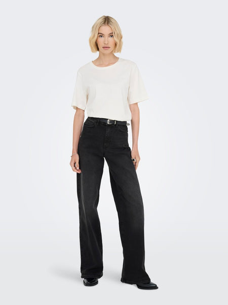 JDY High Waist Wide Leg Jeans in Black
