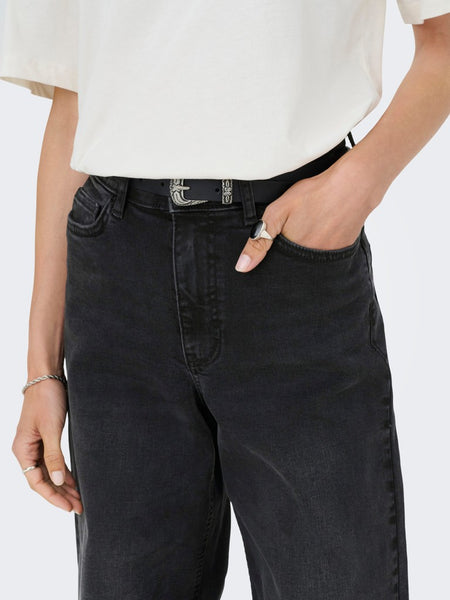 JDY High Waist Wide Leg Jeans in Black