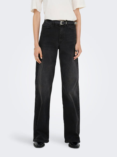 JDY High Waist Wide Leg Jeans in Black