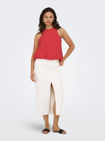 JDY Sleeveless Bubble-hem Top in Red