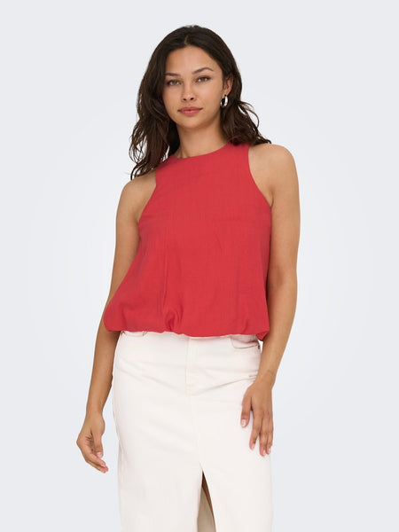 JDY Sleeveless Bubble-hem Top in Red