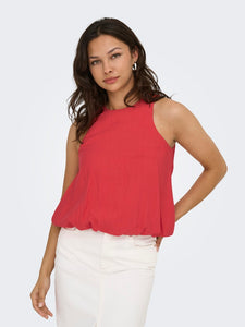 JDY Sleeveless Bubble-hem Top in Red