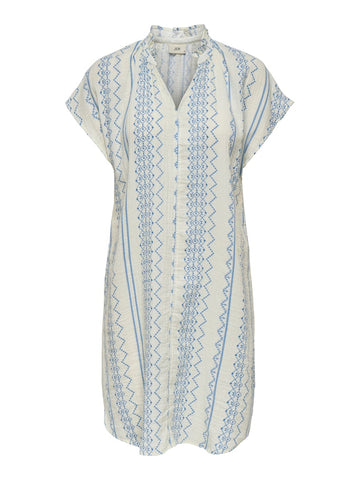 JDY Patterned Short Sleeve Cheesecloth Dress in Blue