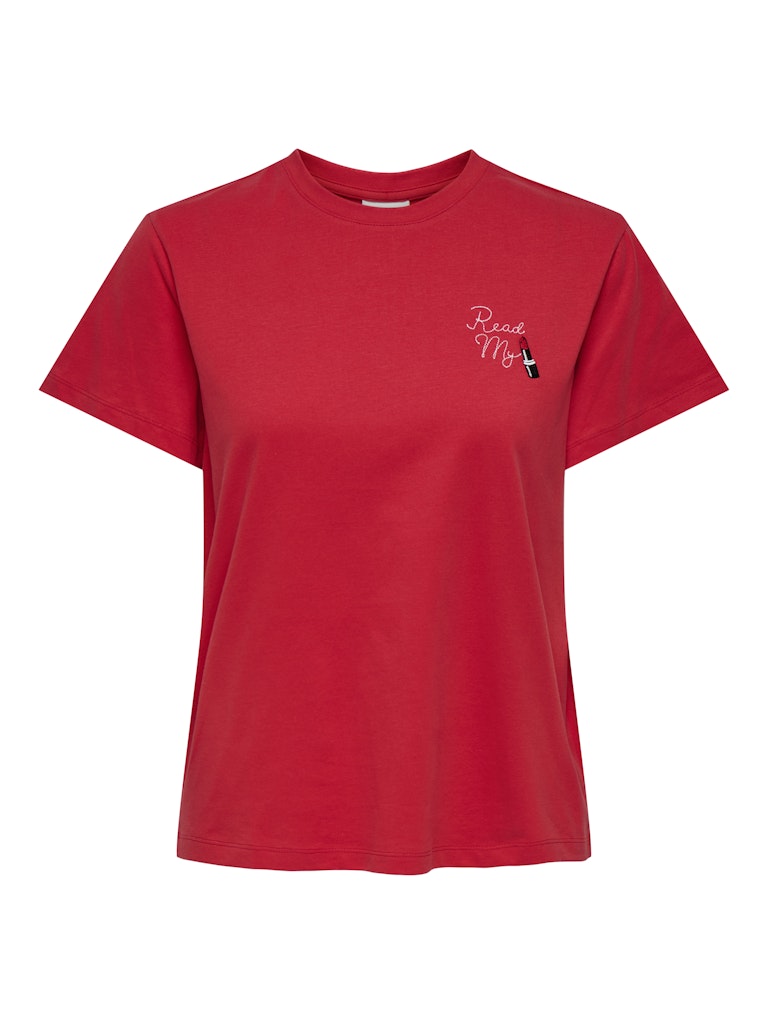 JDY Printed Lipstick T-Shirt in Red
