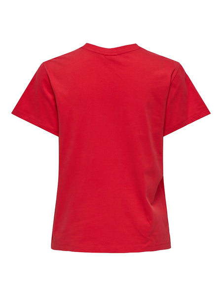 JDY Printed Lipstick T-Shirt in Red