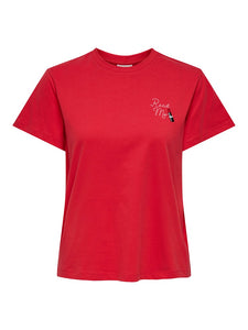 JDY Printed Lipstick T-Shirt in Red