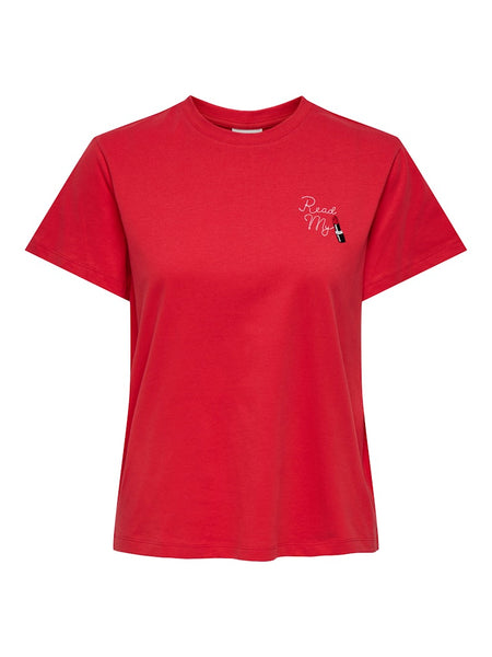 JDY Printed Lipstick T-Shirt in Red