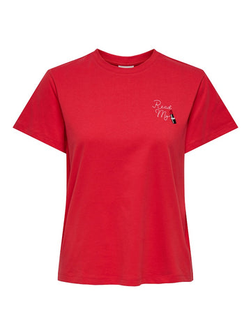 JDY Printed Lipstick T-Shirt in Red