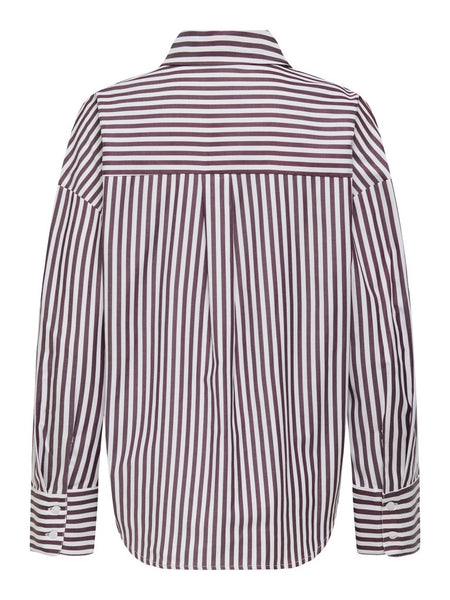 JDY Striped V-Neck Shirt in Burgundy