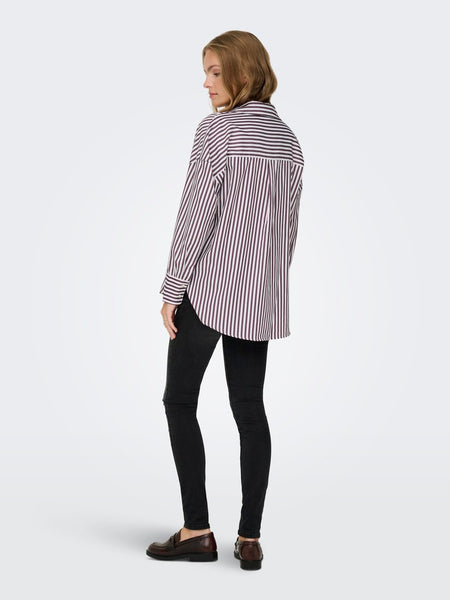 JDY Striped V-Neck Shirt in Burgundy