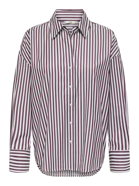 JDY Striped V-Neck Shirt in Burgundy
