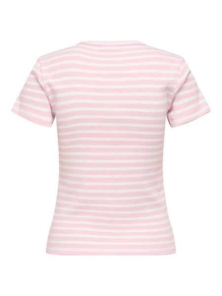 JDY Striped Rib T-Shirt in Light Pink