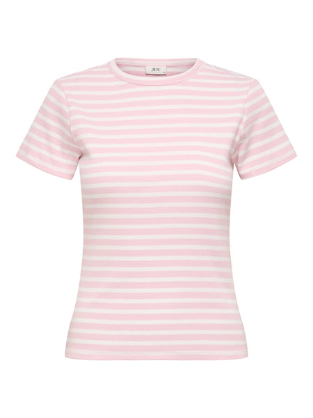 JDY Striped Rib T-Shirt in Light Pink
