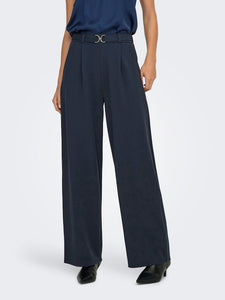 JDY Wide Leg Trousers With Belt in Navy