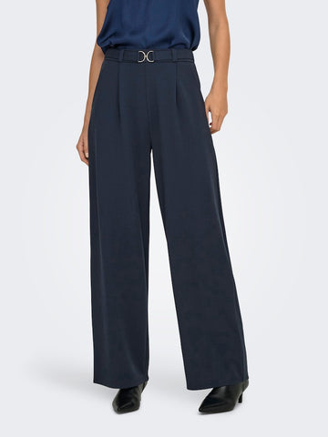 JDY Wide Leg Trousers With Belt in Navy