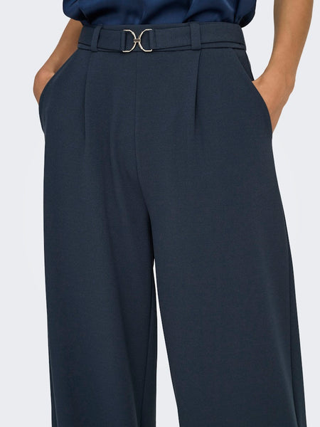 JDY Wide Leg Trousers With Belt in Navy