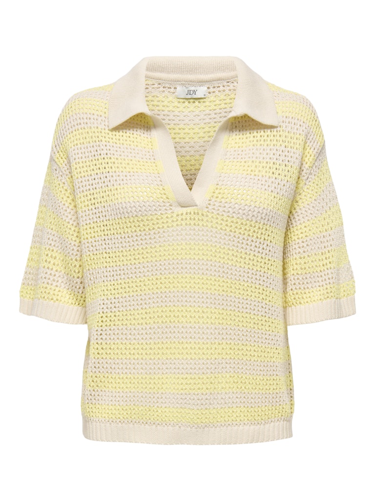 JDY Striped Short Sleeve Polo Neck Knit Top in Yellow