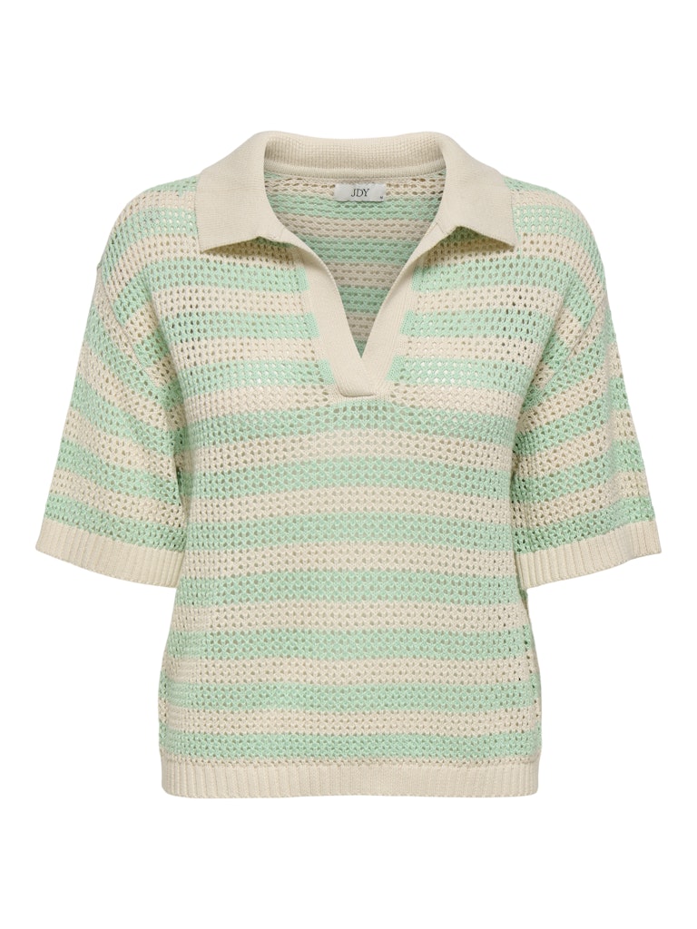 JDY Striped Short Sleeve Polo Neck Knit Top in Green