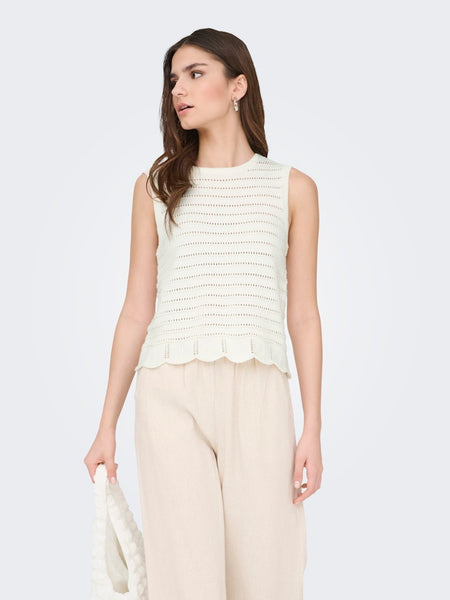 JDY Sleeveless Scallop Edge Knit Top in Cream
