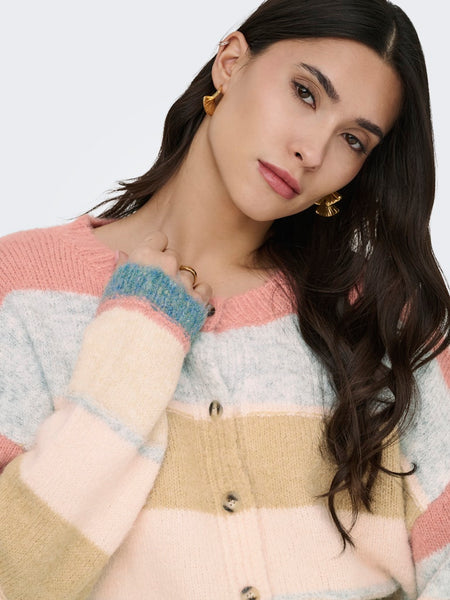 JDY Multicoloured Block Stripe Button-up Cardigan