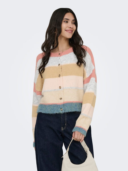 JDY Multicoloured Block Stripe Button-up Cardigan