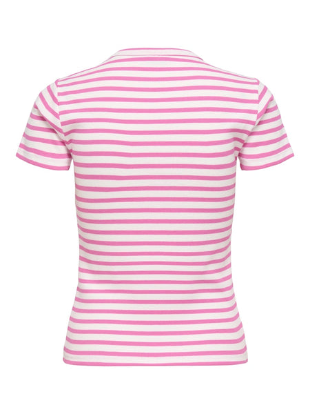 JDY Striped Rib T-Shirt in Pink