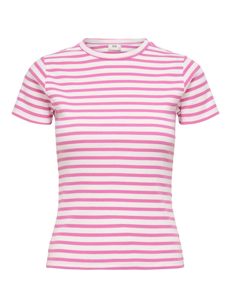 JDY Striped Rib T-Shirt in Pink
