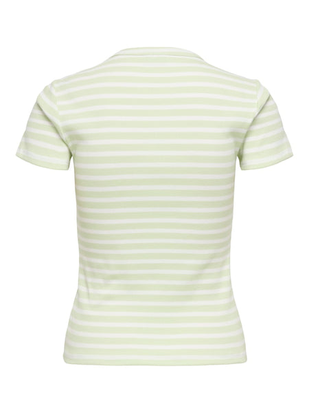 JDY Striped Rib T-Shirt in Green