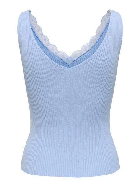 JDY Lace Detail Rib Tank Top in Blue