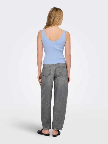 JDY Lace Detail Rib Tank Top in Blue
