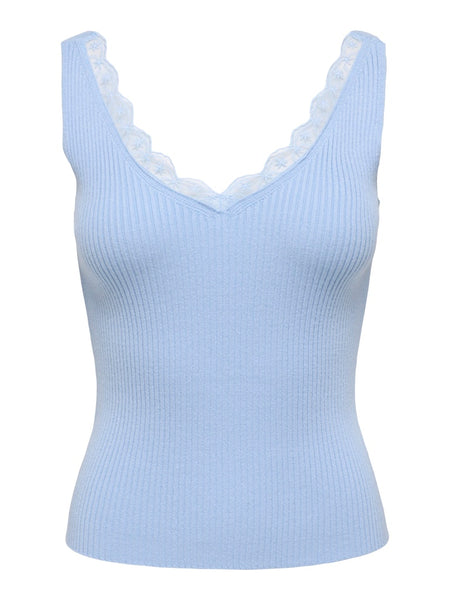 JDY Lace Detail Rib Tank Top in Blue