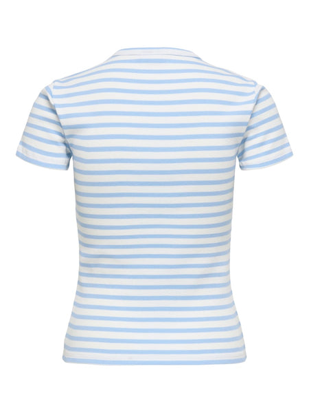 JDY Striped Rib T-Shirt in Blue