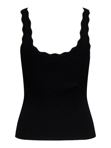 JDY Scallop Edge Knit Tank Top in Black