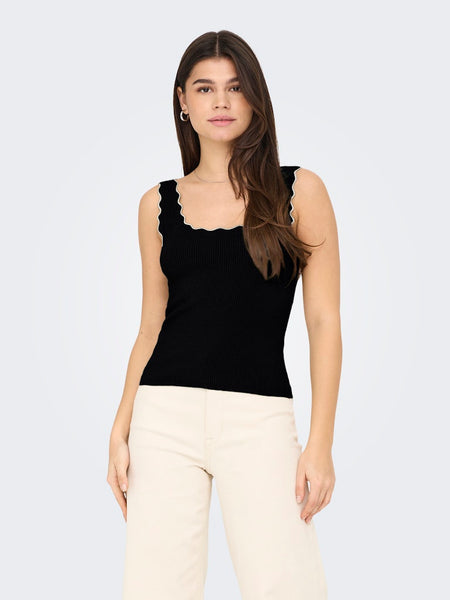 JDY Scallop Edge Knit Tank Top in Black