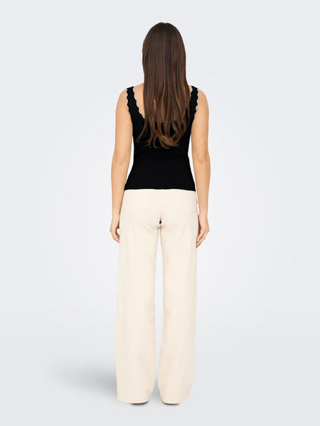 JDY Scallop Edge Knit Tank Top in Black