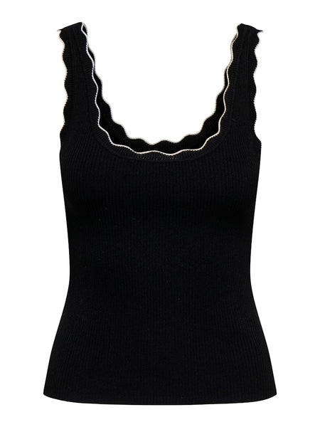 JDY Scallop Edge Knit Tank Top in Black