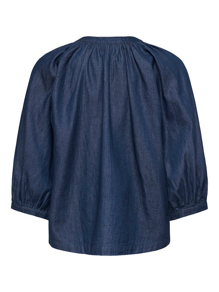 JDY 3/4 Sleeve Denim Shirt in Medium Blue