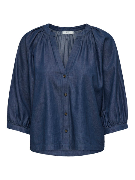 JDY 3/4 Sleeve Denim Shirt in Medium Blue