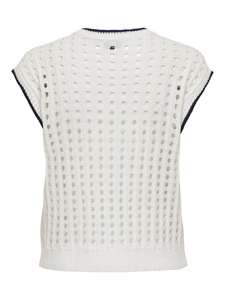 JDY Navy Contrasting Edge Knit Vest in Cream