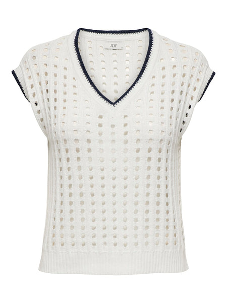 JDY Navy Contrasting Edge Knit Vest in Cream