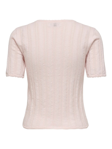 JDY Short Sleeve Glitter Detail Knit Top in Pink
